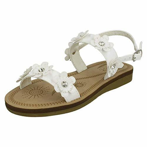 Girls Spot On H0292 White Flowers Smart Summer Slingback Sandals