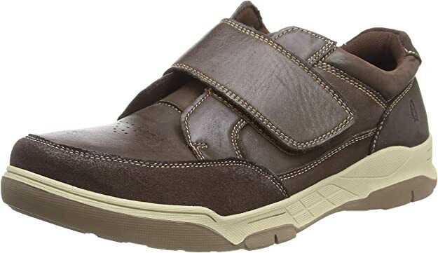 Hush Puppies Fabian Mens Coffee Leather Wide Fit Touch Fasten Memory Foam Shoes