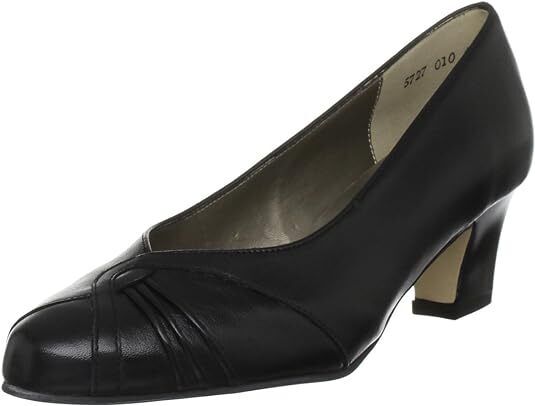 Equity Monique Ladies WIDE E FIT Classc Black Leather Mid Heel Court Shoes