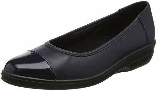 Padders Fearne Ladies Navy Blue Leather EXTRA WIDE EE FIT Low Wedge Slip On Pump