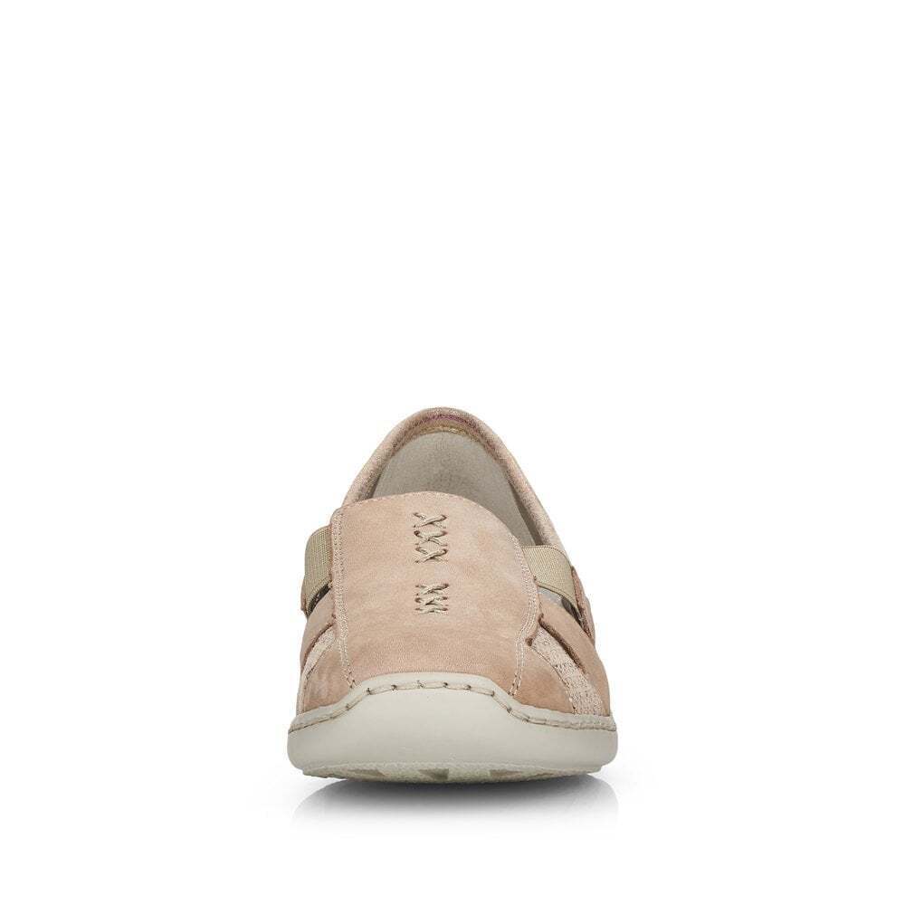 Rieker 41385 Ladies Beige Leather Nubuck Elasticated Gusset Slip On Shoes