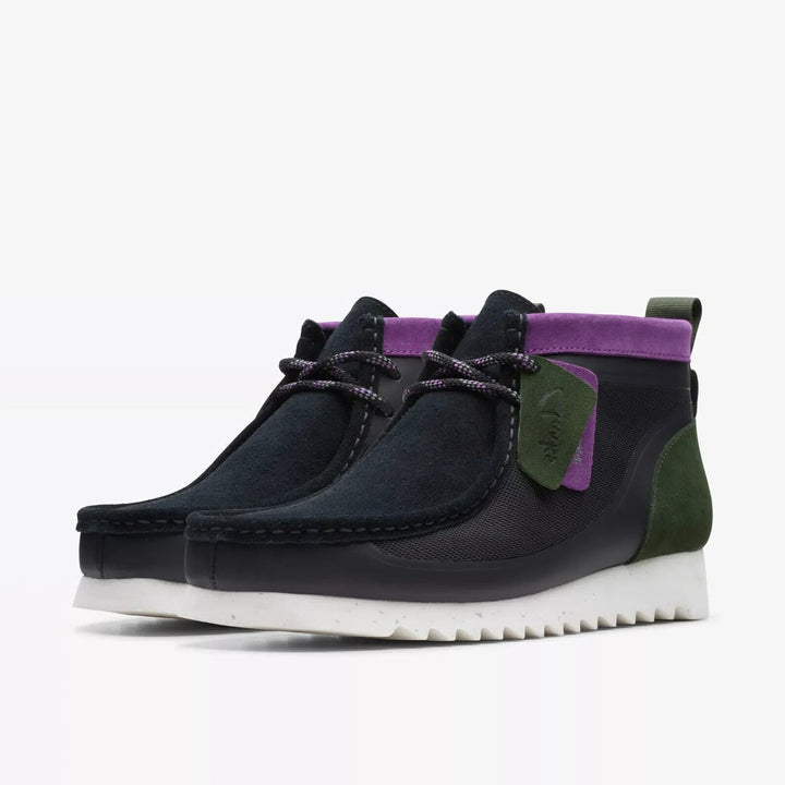 Clarks Originals Limited Edition Wallabee 2 Future Mens Black/ Purple/Green Interest Suede Square Toe Rubber Sole Wallabee Boots