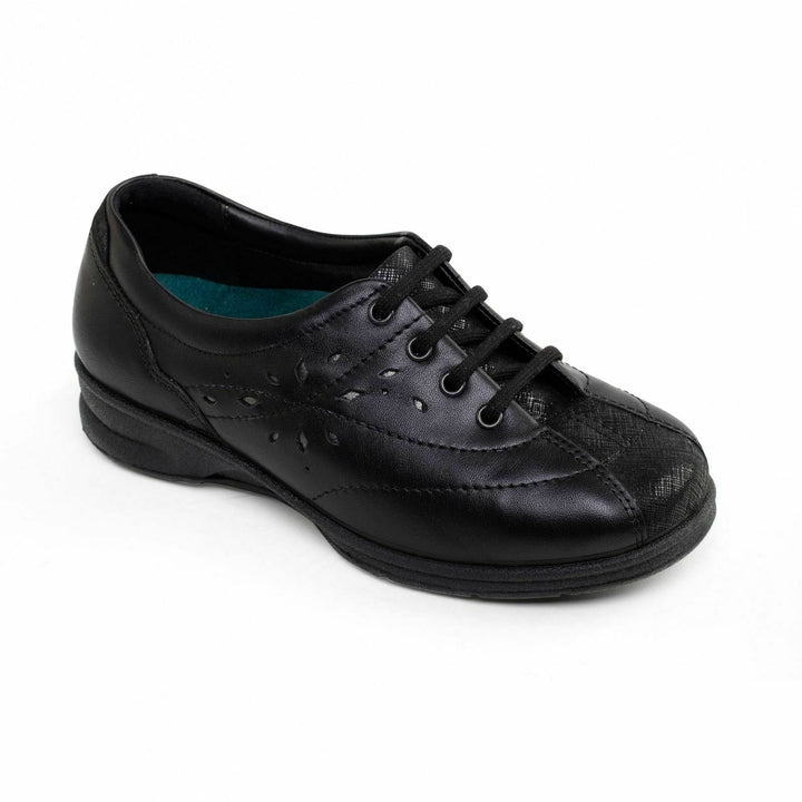 Padders Plus KAREN 2 Black Leather SUPER WIDE DUAL FIT 4E TO 6E Lace Up Shoes Wih Removable Insoles