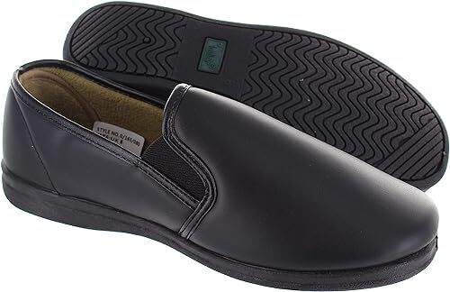 Dr Keller Christof Mens Black Faux Leather WIDE FIT Orthopaedic Lined Slippers