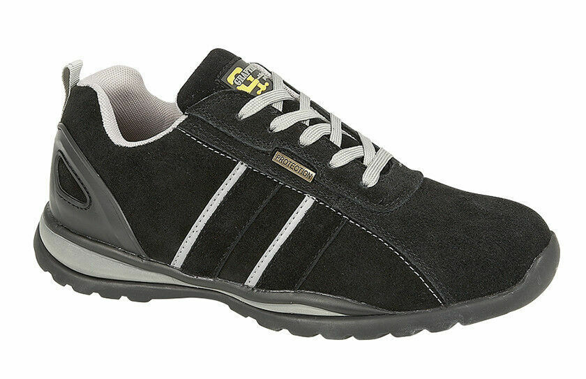 Grafters M090AS Mens Black Grey Suede Lightweight Steel Toe Cap Safety Trainers