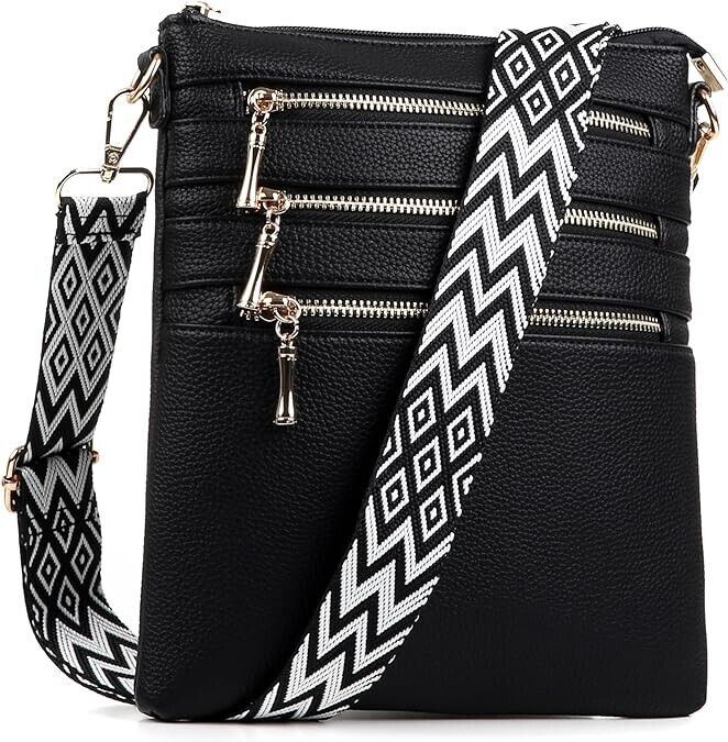 Long & Son London Ladies Black Soft Crossbody Handbag With Adjustable Strap