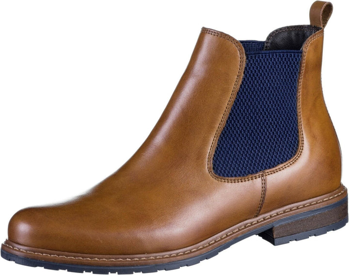 Tamaris 25056 Nut Tan Brown Leather & Blue Premium Pull On Chelsea Ankle Boots