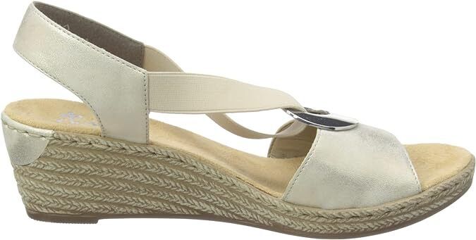 Rieker 624H6 Ladies Gold Slip On Slingback Mid Wedge Sandals With Disc Design