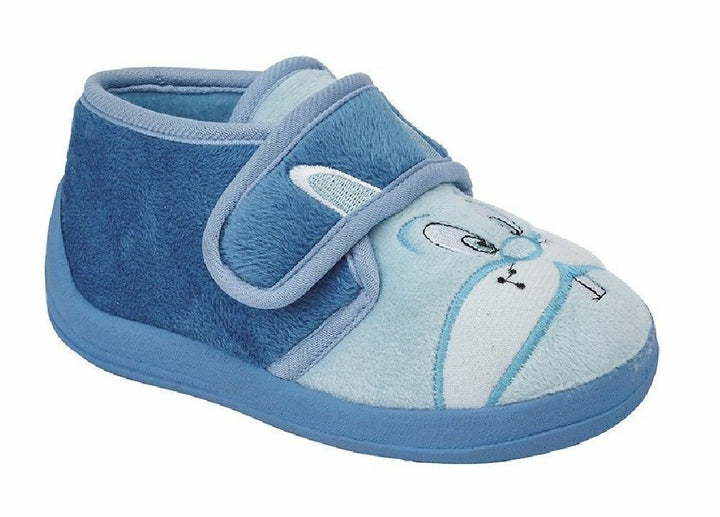 Sleepers Hoppy Boys/Kids Blue Rabbit Motif Warm Booties Touch Fasten Slippers