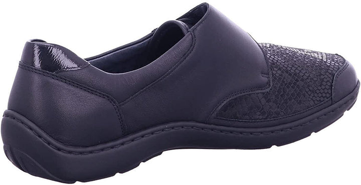 Waldlaufer Henni 496H31 Ladies Wide Dual Fit Black Leather/Textile Touch Fasten Stretch Shoe