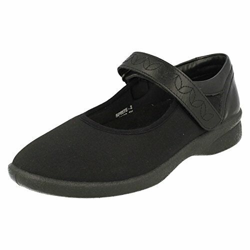 Padders SPRITE 2 Womens Black Lycra EXTRA WIDE 3E/4E Flat Casual Mary Jane Shoes