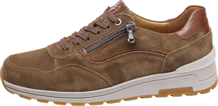 Waldlaufer Etienne Mens Wide H Fit Brown Suede Lace Up With Zip Fasten Trainers