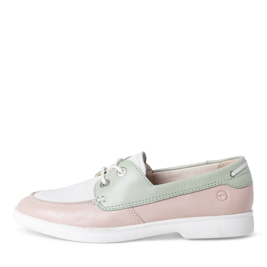 Tamaris 23606 Ladies Baby & Pink White Leather Lace Up Leather Insole Boat Shoes