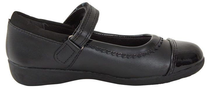 Chatterbox Alice Girls Black Leather School Shoes SCUFF RESISTANTTouch Fasten Strap