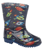 Wild Tribe Apollo Childrens Light Up Rocket Ship Waterproof Wellingtons Navy Combination