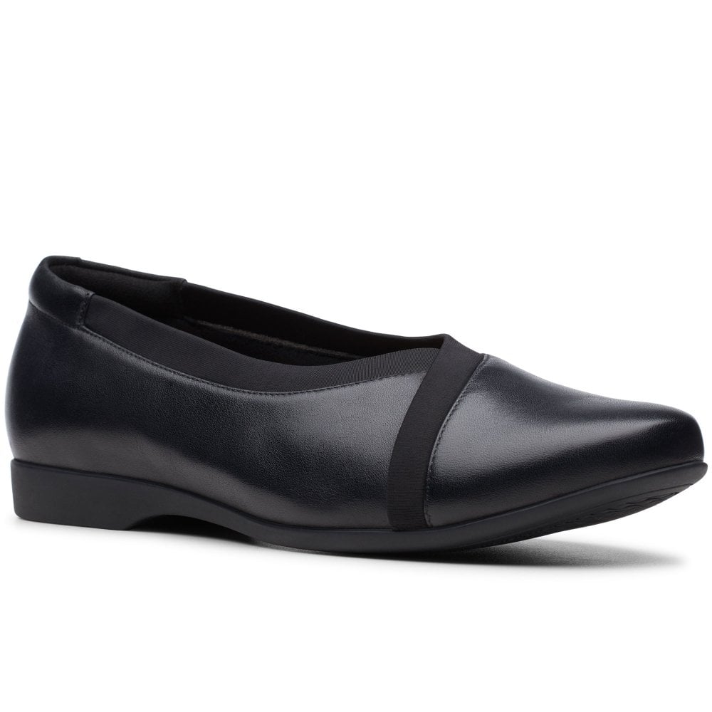 Ladies Clarks UNStructured UN Darcey Ease Black Leather D FIT Ballerina Pumps