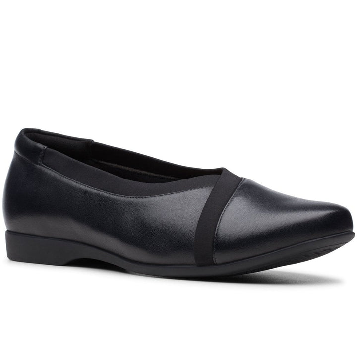 Clarks UNStructured UN Darcey Ease Ladies Black Leather D FIT Ballerina Pumps