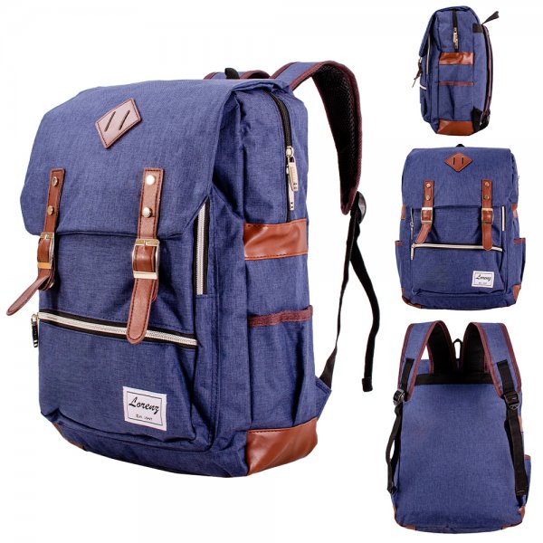 LORENZ DARK NAVY LARGE  DENIM CANVAS BACKPACK WITH 16'' LAPTOP SLEEVE