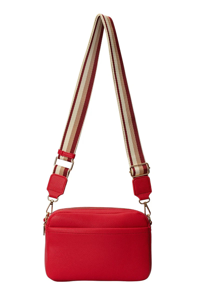 GESSY LADIES DOUBLE ZIP CROSS BODY SHOULDER BAG WITH FRONT/ BACK POCKETS, ADJUSTABLE FABRIC STRAP