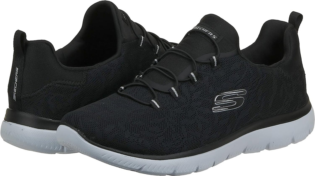 SKECHERS Summits Good Taste Ladies Vegan Black Floral Bungee Elasticated Lace Slip On Trainers