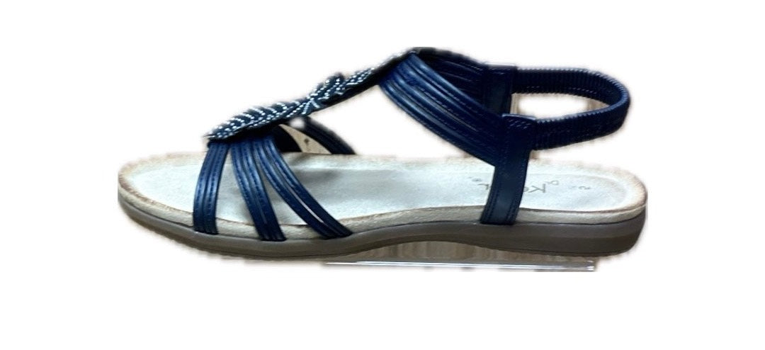 Dr Keller Leaf Womens Navy Elasticated Slingback Leaf Details Summer Sandals