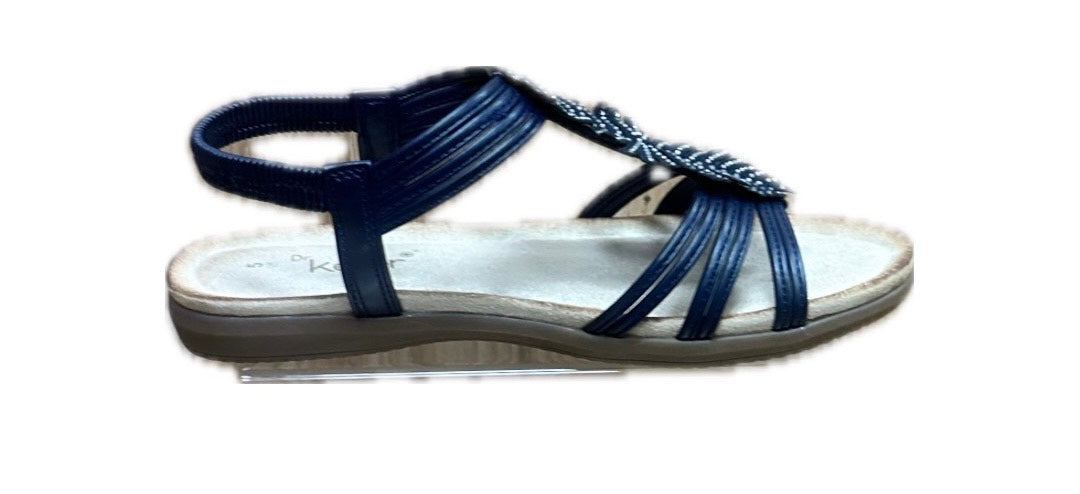 Dr Keller Leaf Womens Navy Elasticated Slingback Leaf Details Summer Sandals