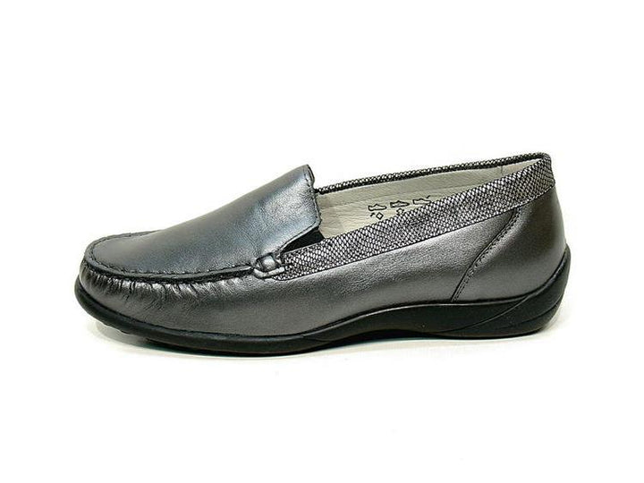 WALDLAUFER Klare Ladies Wide K Fit Leather Moccasins Loafers With Removable Insoles Anthracite Grey