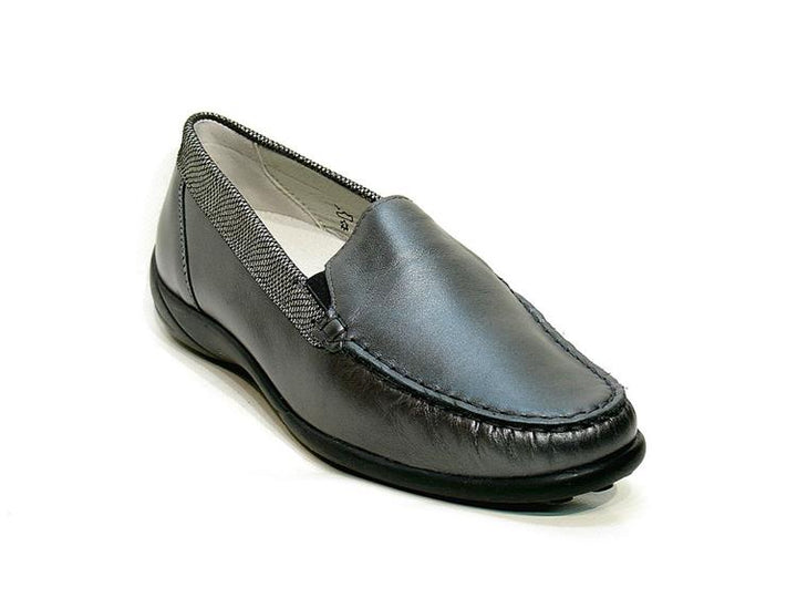 WALDLAUFER Klare Ladies Wide K Fit Leather Moccasins Loafers With Removable Insoles Anthracite Grey