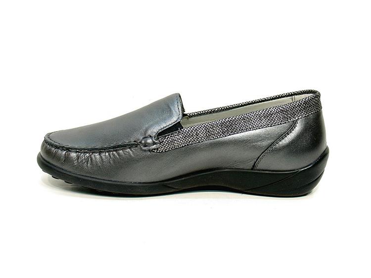 WALDLAUFER Klare Ladies Wide K Fit Leather Moccasins Loafers With Removable Insoles Anthracite Grey