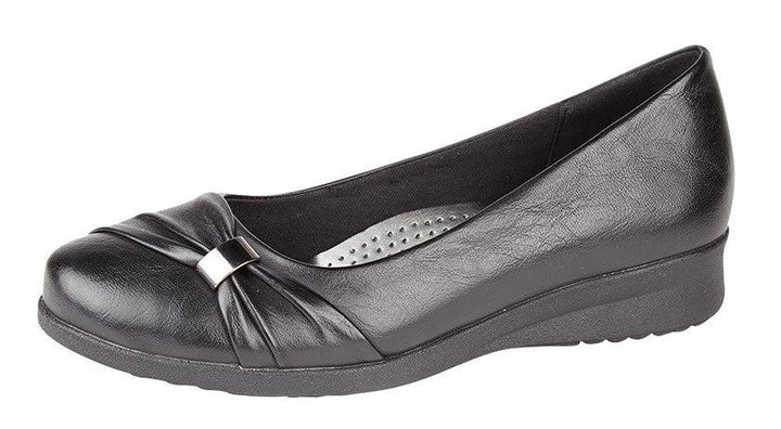 Boulevard L769 Senior Girls/Ladies Black Faux Leather Slip On Pump School/Uniform Shoes With Sash Design