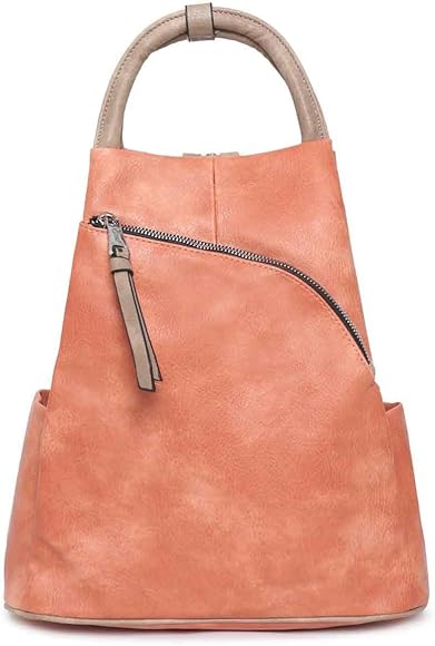 L&H LADIES FAUX LEATHER FASHION RUCKSACK WITH MULTIWAY STRAPS & POCKETS ORANGE/TAUPE