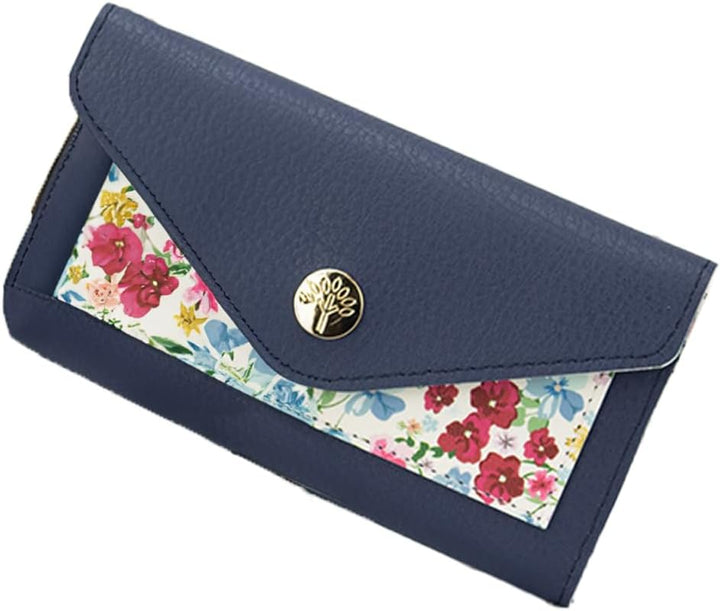 Forest Ladies Medium Faux Leather Wallet Purse Card Holder Photo Navy/ White Floral