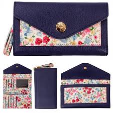 Forest Ladies Medium Faux Leather Wallet Purse Card Holder Photo Navy/ White Floral