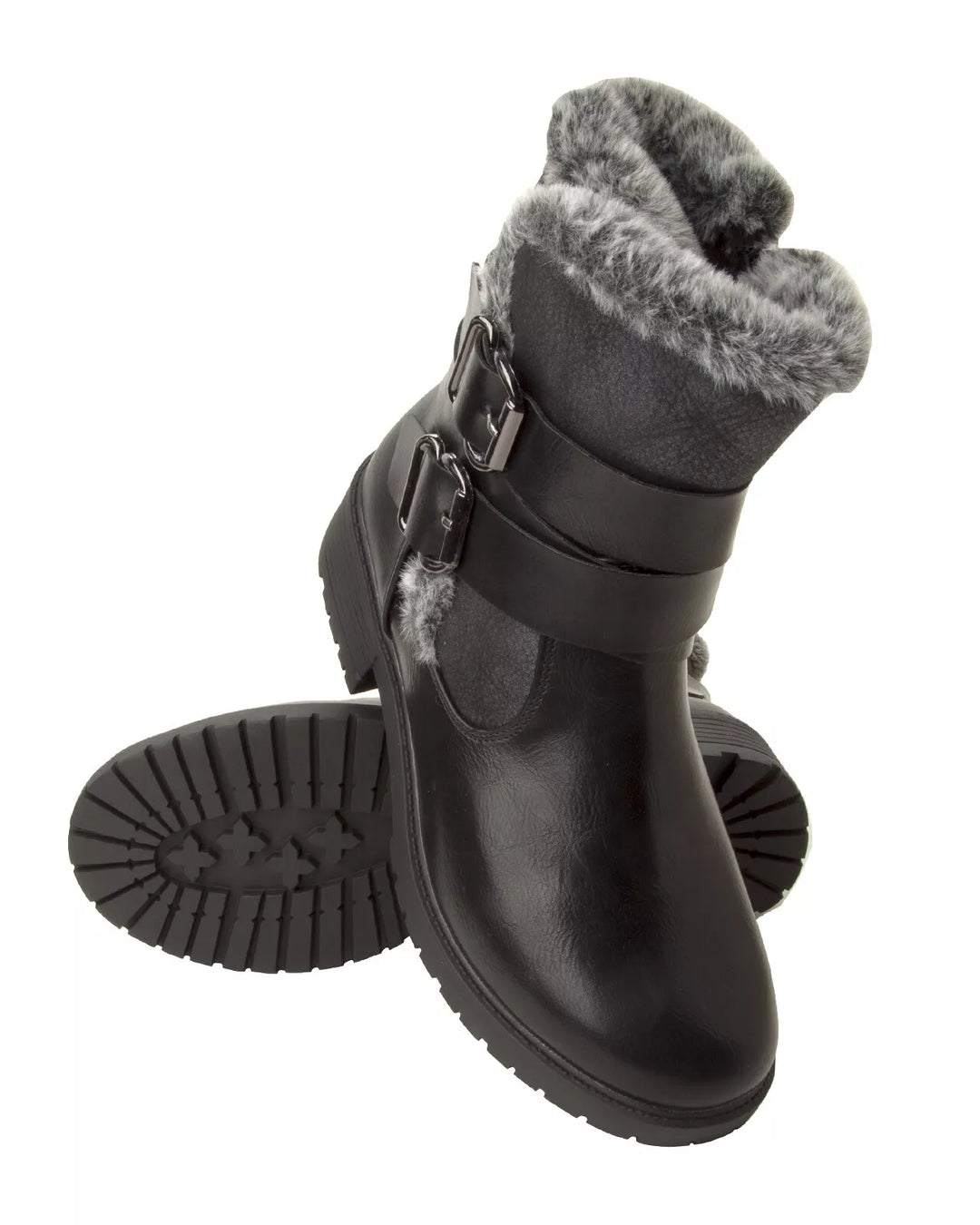 Dr Keller Phoenix Ladies Warm Lined Black Biker Style Boots With Faux Fur Cuff