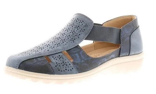 Dr Keller Polly Women's Navy Elasticated Slip On Perforated Summer Sandals Shoes