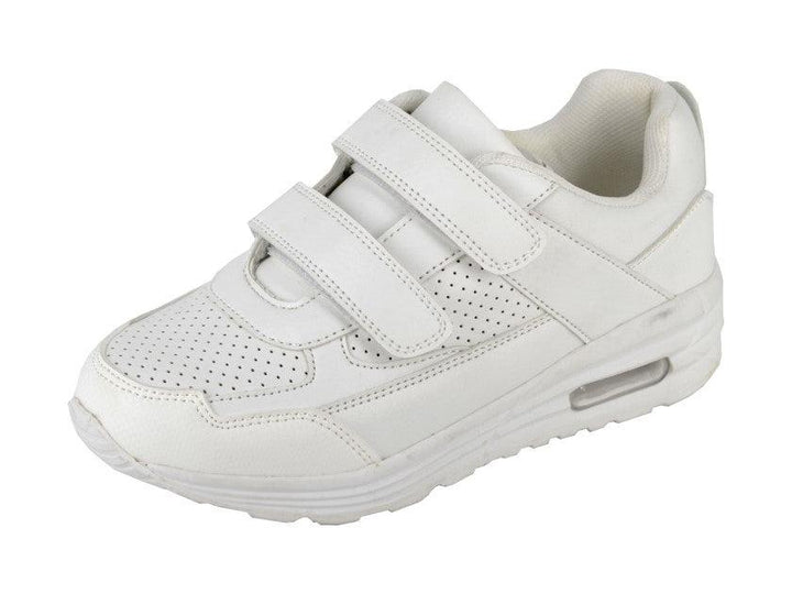 Dek T852 Felix Girls Boys Unisex Double Velcro Strap Plain Faux Leather/ Mesh SportsTrainers WHITE