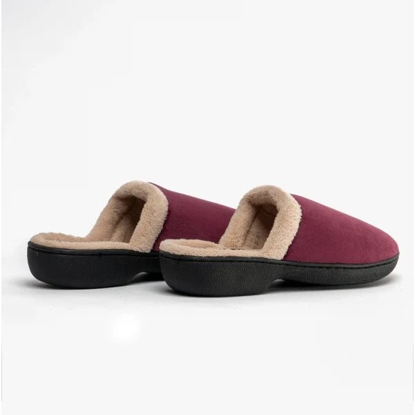 Jo & Joe Ada Ladies Velour, Fleece Warm Lined Mule Wedge Heel Slippers Burgundy