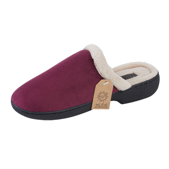 Jo & Joe Ada Ladies Velour, Fleece Warm Lined Mule Wedge Heel Slippers Burgundy