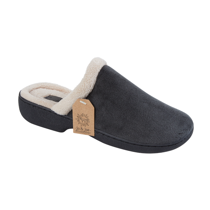 Jo & Joe Ada Ladies Velour, Fleece Warm Lined Mule Wedge Heel Slippers Grey