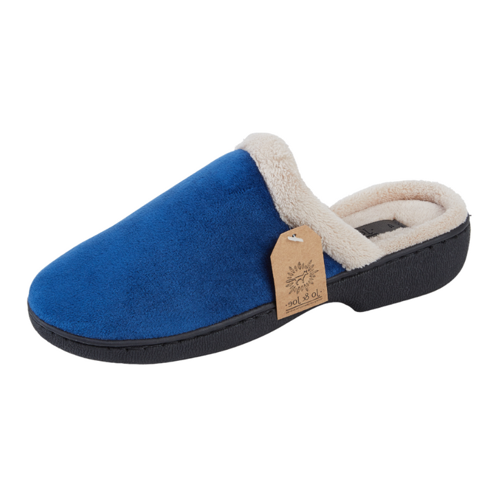 Jo & Joe Ada Ladies Velour, Fleece Warm Lined Mule Wedge Heel Slippers Navy