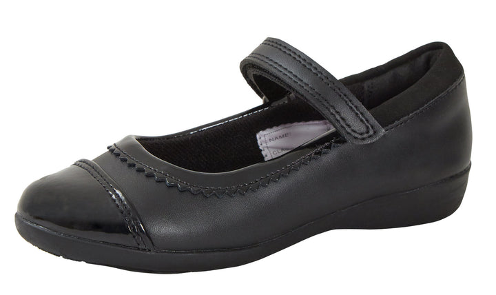 Chatterbox Alice Girls Black Leather School Shoes SCUFF RESISTANTTouch Fasten Strap