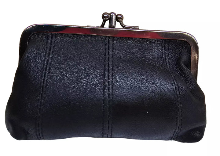 LORENZ LADIES MEDIUM SIZE SOFT LEATHER CHANGE PURSE WITH CLASP FASTEN & ZIP POCKET NAVY