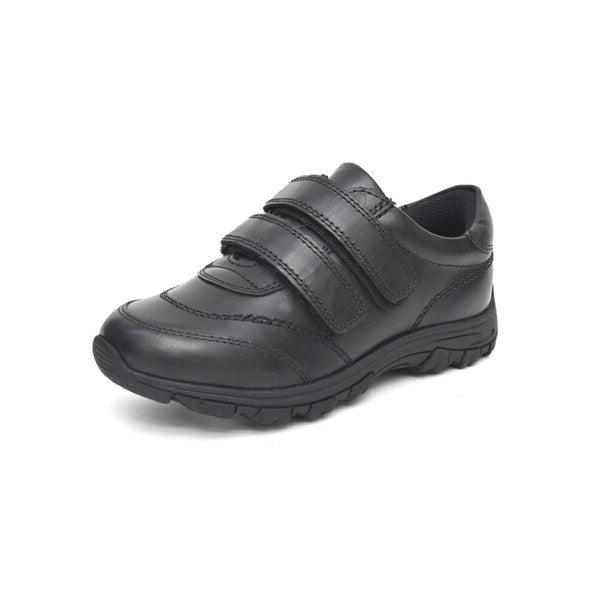 Chatterbox James Boys Black Leather Double Touch Fasten School Shoes With Memory Foam