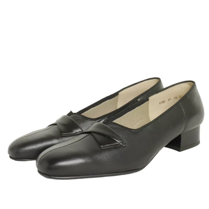 Equity Carmel Ladies Wide E Fitting Black Leather Low Heel Court Shoes