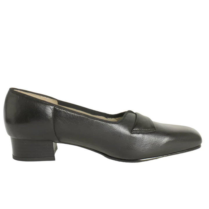 Equity Carmel Ladies Wide E Fitting Black Leather Low Heel Court Shoes