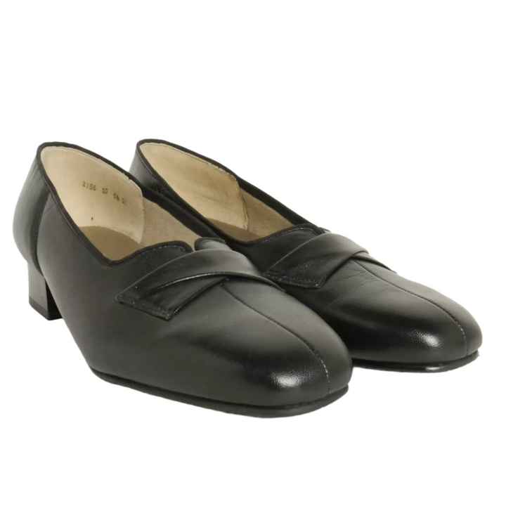 Equity Carmel Ladies Wide E Fitting Black Leather Low Heel Court Shoes