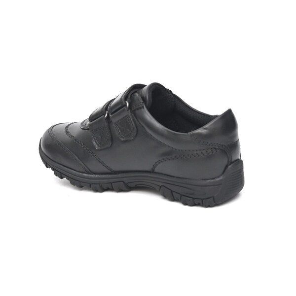 Chatterbox James Boys Black Leather Double Touch Fasten School Shoes With Memory Foam