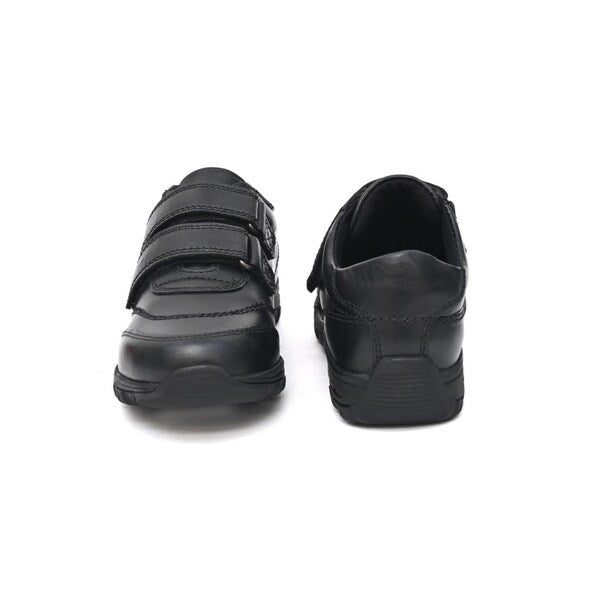 Chatterbox James Boys Black Leather Double Touch Fasten School Shoes With Memory Foam