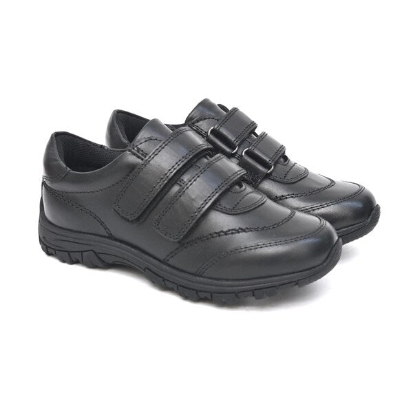 Chatterbox James Boys Black Leather Double Touch Fasten School Shoes With Memory Foam