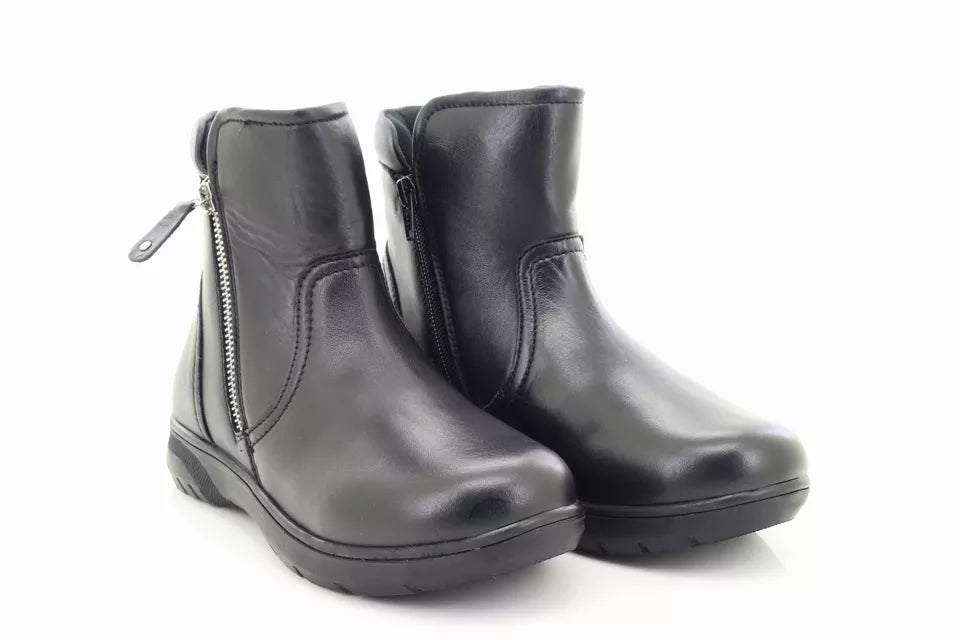 Dr Keller Laurel Ladies Wide E Fit Black Leather Double Zip Biker Style Ankle Boots